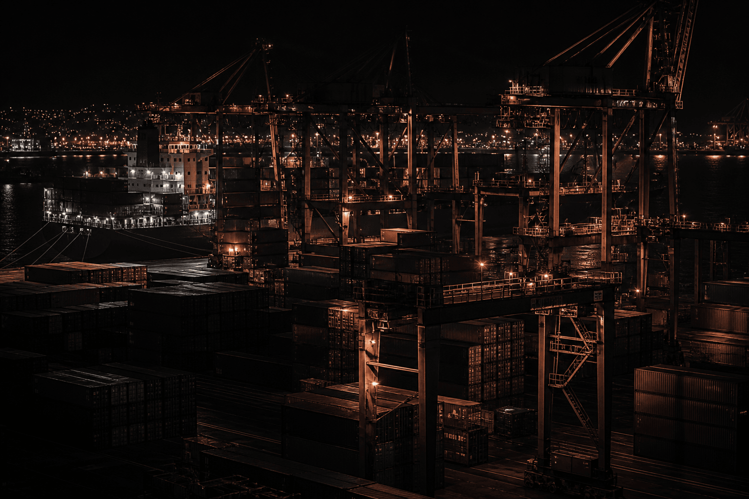 Container terminal and port operations at dusk