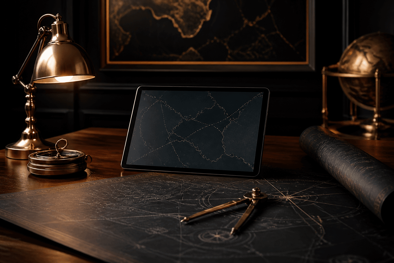 Maritime charts and advisory materials on a dark desk