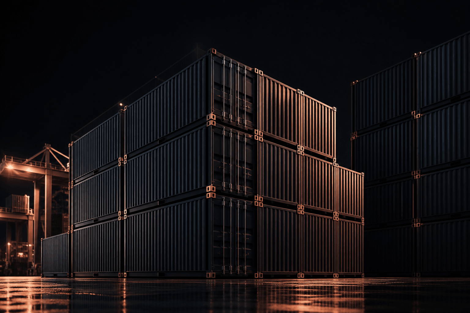 Heavy cargo containers stacked at a shipping terminal